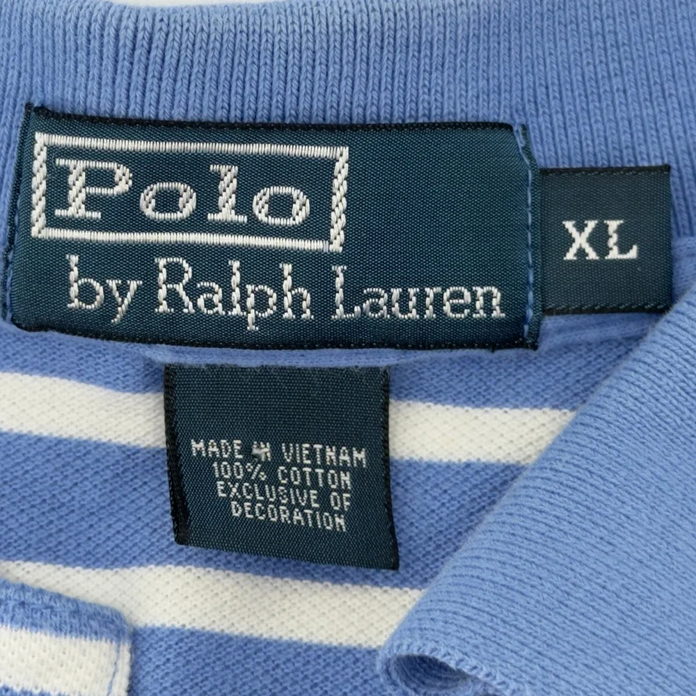 Polo Ralph Lauren Mens XL‎ Blue White Striped Short Sleeve Polo Shirt Yellow